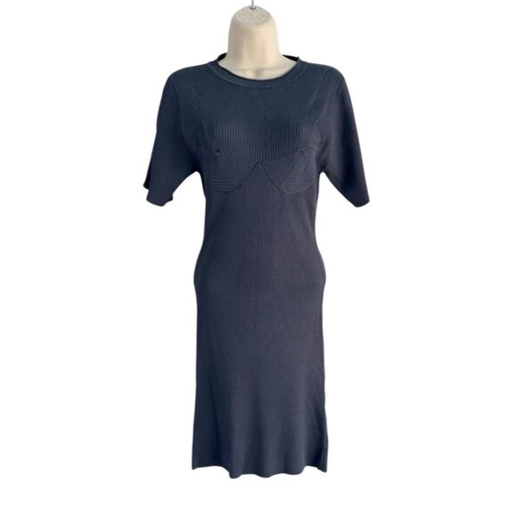 Good American Women's Sz 3 (Large) Midnight Blue Plaited Ribbed Mini Dress - Picture 1 of 12